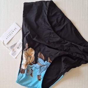 Seafolly Garden Party Reversible Black Blue Floral US 10 AU 14 bottom bikini
